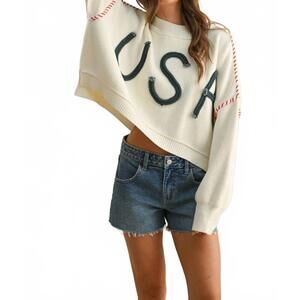 NEW MIOU MUSE usa rope letter sweater in off white
